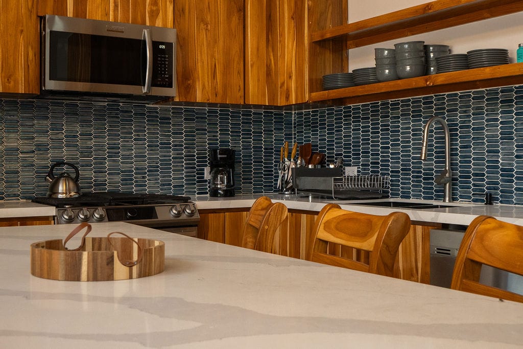 The Kitchen in Casa Fenix showing everything included for your Costa Rica Vacation Home