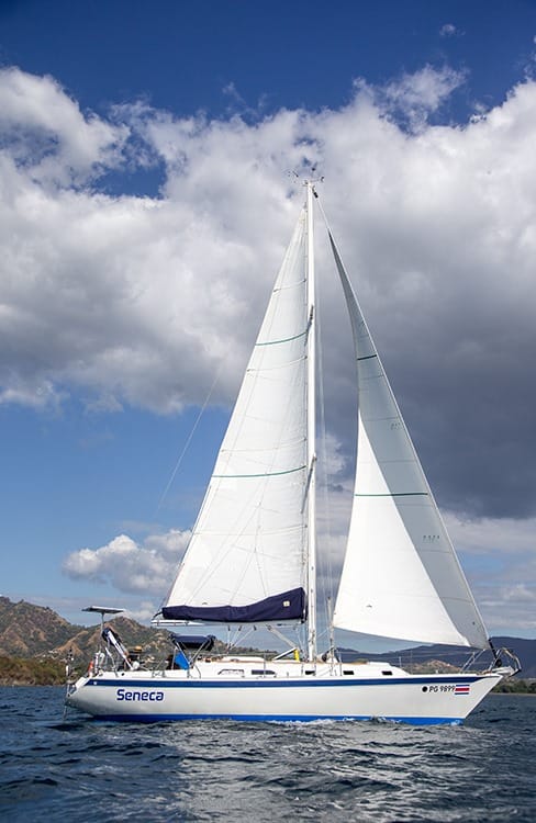 The Seneca, a private sailing charter catamaran off of the Flamingo Marina in Costa Rica
