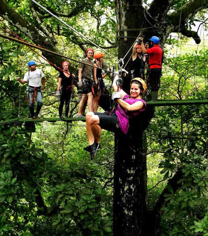 Group getting ready for a zipline adventure through the jungles of Playa Potrero, Costa Rica